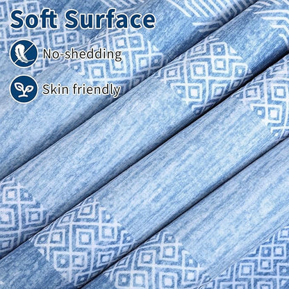 GarveeHome Modern Geometric Area Rug 5x7 Distressed Bordered Washable Non Slip Floor Carpet Non Shedding Thin Rug, Soft Low Pile Contemporary Light Blue Carpet for Dining Room, Living Room