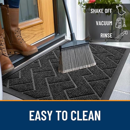 OLANLY Front Door Mat Indoor Outdoor Entrance, Waterproof All-Season, All-Weather Doormat, Sturdy Natural Rubber, Low Profile, Easy Clean Patio Porch Entryway Mat, Herringbone Brick (Black, 47x17)