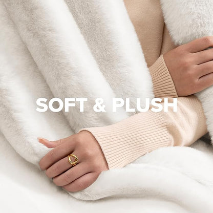 UGG Euphoria Faux Fur Throw Blanket, Warm Fluffy for Couch or Bed, Luxury Bedroom Decor, Blankets, Machine Washable, 50-inch x 70-inch, White Snow