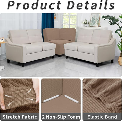 Easy-Going Stretch Sectional Corner Sofa Slipcover 1-Piece Couch Sofa Cover Furniture Protector Soft with Elastic Bottom for Kids, Pet, Spandex Jacquard Fabric Camel