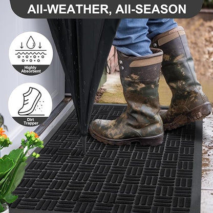 Mibao Front Door Mat, Heavy Duty Durable Welcome Mat for Outdoor Indoor, Dirt Trapper Waterproof Super Absorbent Door Mat for Entryway Outside Patio Porch, 29.5" x 17", Black