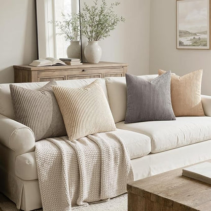 MIULEE Boho Farmhouse Neutral Cream Throw Pillow Covers 18x18 Inch Set of 4 Mordern Nordic Cushion Covers Soft Corduroy Spring Home Decor for Couch Bed Sofa Living Room