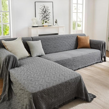 HOMERILLA Sectional Couch Covers for Sectional Sofa L Shaped Sofa Cover Blanket 2 Pieces L Shape Furniture Protector for Pets Dogs (Dark Grey, XXX-Large)
