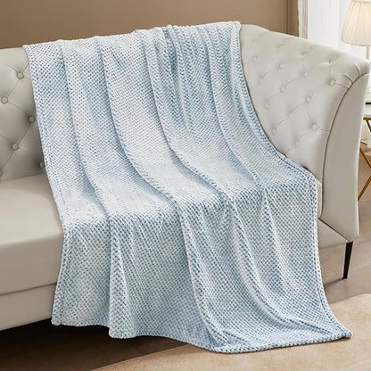 Exclusivo Mezcla Fleece Throw Blanket Extra Large, Super Soft and Warm Blankets for Couch, Sofa and Bed Waffle Textured, Cozy, Fuzzy and Lightweight (Heather Slate Blue, 50x70 Inches)