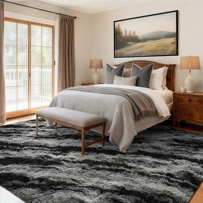 Area Rugs for Living Room, 6x9 Feet Soft Fluffy Shagg Plush Rug High Pile Large Non-Slip Floor Carpet for Bedroom Nursery Dorm Decor Aesthetic Black
