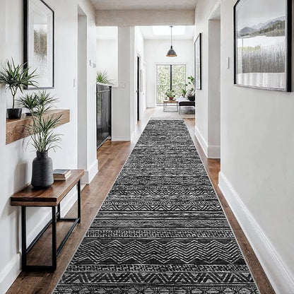 3x18 Washable Kitchen Runner Rug: Modern Moroccan Runners for Hallway Soft Non Slip Rugs with Rubber Backing Low Pile Thin Waterproof Floor Carpet for Entryway Bedroom Bathroom Indoor 3x18 Black