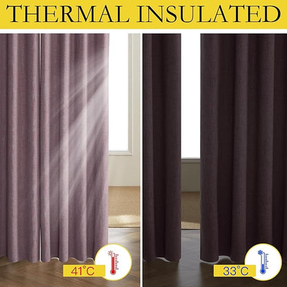 NICETOWN Chaise Mauve Vintage Linen 100% Blackout Curtains for Living Room, Thermal Insulated Curtains 72" Long, Noise Reducing Window Treatment Drapes for Hall Room, 52" Wide Per Panel, Set of 2