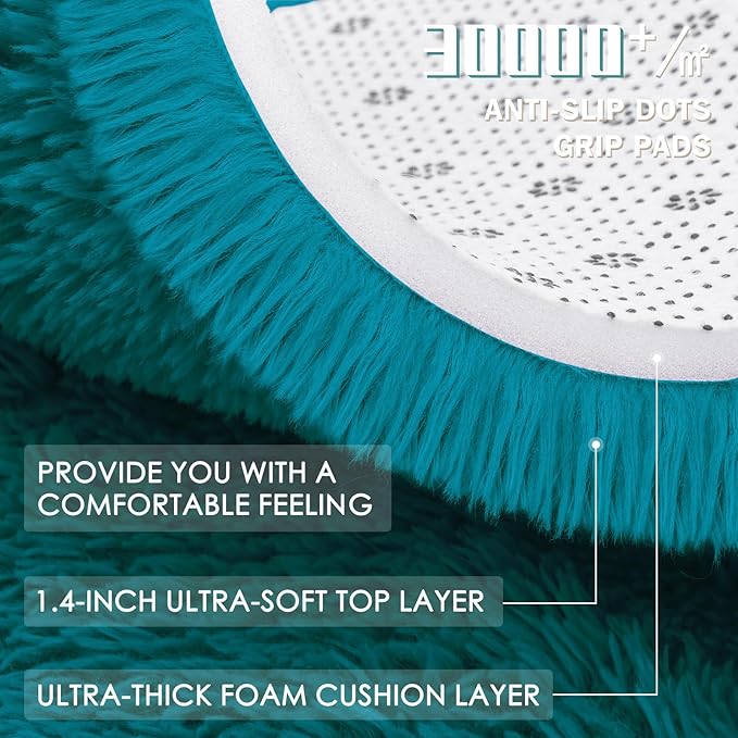 OLANLY Teal Round Rugs for Bedroom - Machine Washable, 3 ft Circle Area Rugs for Living Room, Soft and Fluffy Shaggy Carpet for Teen Girl and Boys, Nursery Rooms, Dorms, Home Decor Aesthetic