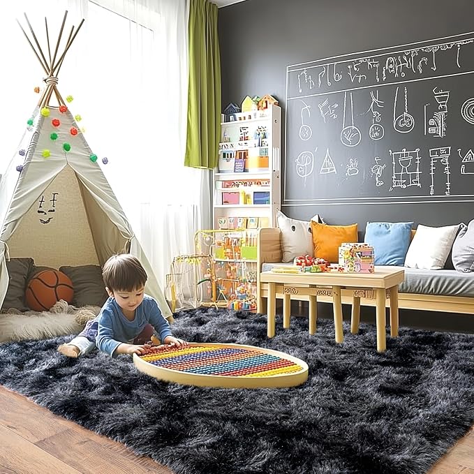 Pionblank Large Area Rug for Living Room 10x14, Fuzzy Modern Shag Rug, Fluffy Plush Non Slip Soft Furry Carpet for Bedroom Kids Room Nursery Teens Dorm Home Decor, Dark Grey