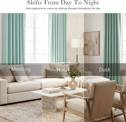 PONY DANCE Blackout Curtains Short - Bedroom Window Draperies Energy Efficient Thermal Insulated Back Tab/Rod Pocket Curtain Panels/Window Treatments for Kitchen, 42 W x 36 L, Mint Green, 2 Pieces