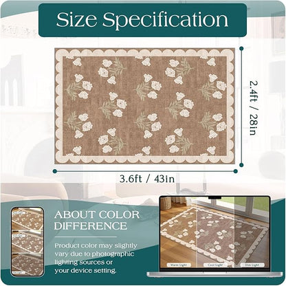 Floral Outdoor Rug - 28" x 43" Spring Front Door Mat Indoor Outside Entrance Non-Slip Washable Outdoor Mat Tan Boho Neutral Farmhouse Throw Rugs for Entryway Kitchen Bedroom Front Porch Decor