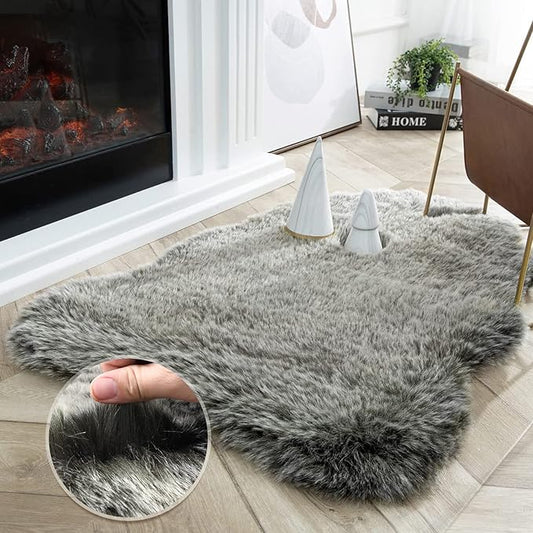 Ashler HOME DECO Soft Fox Faux Fur Chair Couch Cover Area Rug for Bedroom Floor Sofa Living Room Green White 2 x 2.8 ft