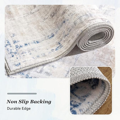 4 x 6 Area Rugs for Living Room, Machine Washable Non Slip Rug Ultra Soft Low Pile Indoor Carpet Modern Abstract Rugs for Bedroom Office Room Dining Room Beside, Blue/Grey