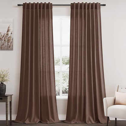 Nanspring Mocha Mousse Curtains 120 Inches Long 2 Panels Set Back Tab Linen Loop Pocket Light Filtering Semi Sheer Boho Style Curtain for High Ceiling Living Room Curtains 52x120