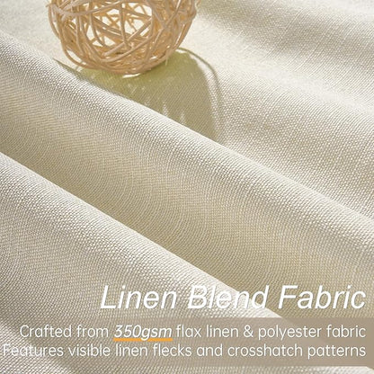 Topfinel 90 Inches Long Full Blackout Cream Linen Curtains for Bedroom, Light Blocking Ivory Pleated Thermal Cute Curtains, Decorative Elegant Lined Nursery Drapes 2 Panels Set for Sliding Door Winter