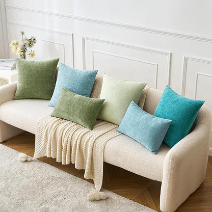 MIULEE Pack of 2 Couch Throw Pillow Covers 22x22 Inch Soft Teal Chenille Pillow Covers for Sofa Living Room Solid Dyed Pillow Cases