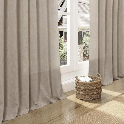 Nanspring Cobblestone Linen Curtains 80 Inch Length for Living Room Light Filtering Semi Sheer Curtain Back Tab Modern Farmhouse Decor Elegant Drapes for Bedroom Dinner Room 52x80, 2 Panels