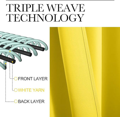 NICETOWN Bright Yellow Blackout Curtains 63 inches Long for Living Room, Darkening Window Curtain Panels, Easy-Care Solid Thermal Insulated Draperies/Drapes for Daughter Room