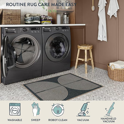 Lahome Enfys Rainbow Indoor Door Mat, 20"x32" Small Black Rugs for Entryway Kitchen Neutral Area Rug, Farmhouse Non Slip Non Shedding Lightweight Floor Carpet for Front Porch