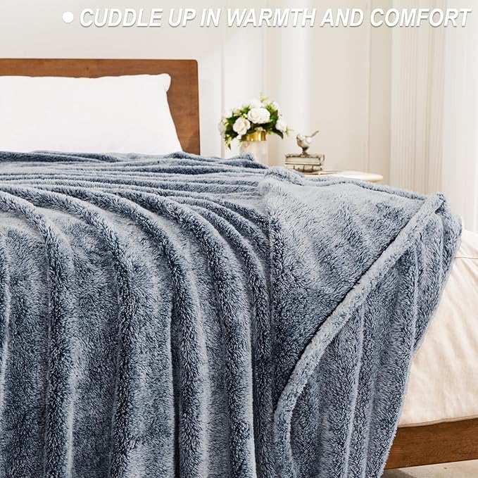 Exclusivo Mezcla Plush Fuzzy Fleece Throw Blanket Extra Large, Super Soft, Fluffy and Warm Blankets for Couch, Bed, All Season (Mixed Navy Blue, 50x70 inches)