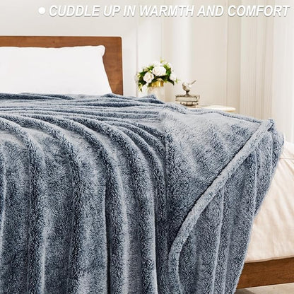 Exclusivo Mezcla Plush Fuzzy Fleece Throw Blanket Extra Large, Super Soft, Fluffy and Warm Blankets for Couch, Bed, All Season (Mixed Navy Blue, 50x70 inches)