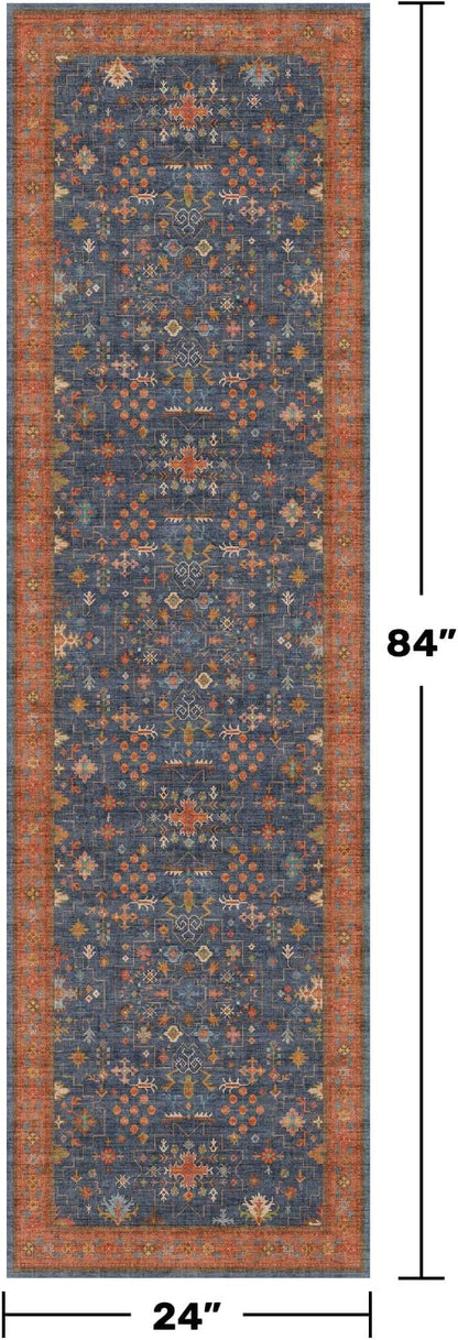 Hazo Haus Navy Blue Runner Rug 2x7 for Kitchen, Hallway, Mudroom, Laundry Room, Bathroom, Washable Non Slip Non Skid Rubber Backing Low Pile Stain Resistance