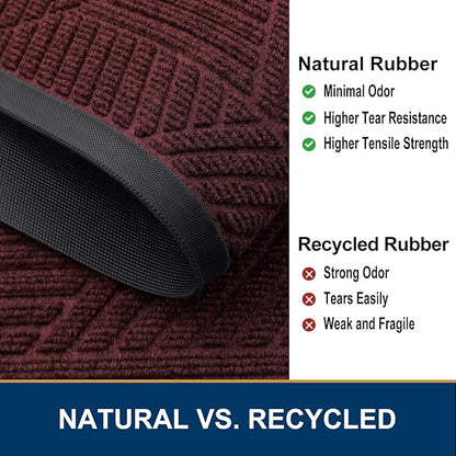 Smiry Front Door Mat Outside Entrance, Heavy Duty Sturdy Natural Rubber Doormat, Trap Dirt and Moisture, Easy Clean Low Profile Mats for Indoor Outdoor Entry, Irregular Triangle (29.5x17, Dark Red)