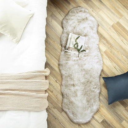 Ashler Home Deco Ultra Soft Faux Fox Fur Rug White Brown Fluffy Area Rug, Carpets Fluffy Rug Chair for Bedroom Floor Sofa Living Room 2 x 6 Feet