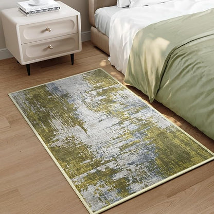 Entrance Rugs Indoor 2x3 Green Entry Rug Washable Abstract Small Area Rug Non-Slip Low Pile Throw Rugs for Entryway, Kitchen Floor, Front Door Indoor Door Mat, Bedroom Bedside