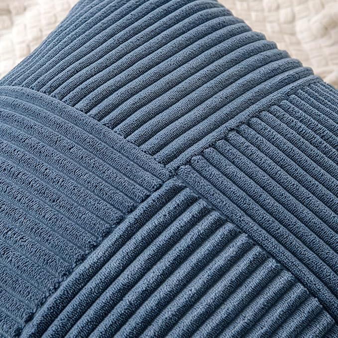 MIULEE Blue Decorative Throw Pillow Covers 16x16 Inch for Couch Bed Sofa Pack of 2 Boho Farmhouse Throw Pillows Soft Cross Corduroy Patchwork Textured Cushion Cases