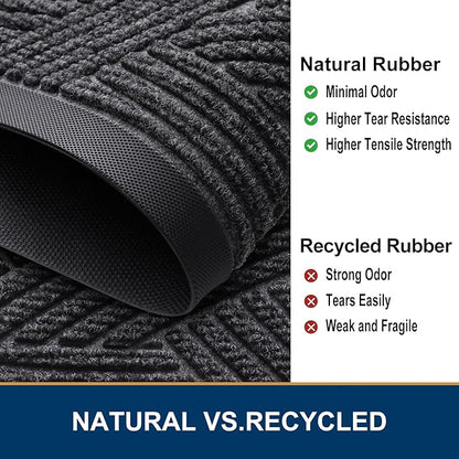 Smiry Front Door Mat Outside Entrance, Heavy Duty Sturdy Natural Rubber Doormat, Trap Dirt and Moisture, Easy Clean Low Profile Mats for Indoor Outdoor Entry, Interwoven Stripes 29.5x17, Grey