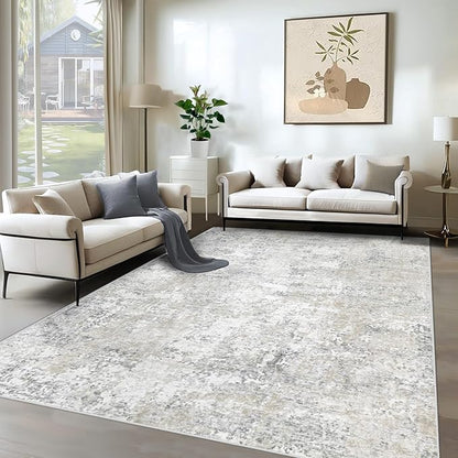 XLUEZ 6x9 Area Rugs for Living Room, Washable Modern Abstract Large Area Rug Neutral Soft Non Slip Kids Rug Stain Resistant Indoor Carpet for Bedroom Nursery Dining Room Playroom(BeigeGrey, 6'x9')