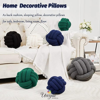 Uvvyui Knot Pillow Ball, Soft Home Decorative Pillows, Round Throw Pillow, Handmade Knotted Plush Pillow, Round Boucle Pillow Cushion (11 Inches Navy)
