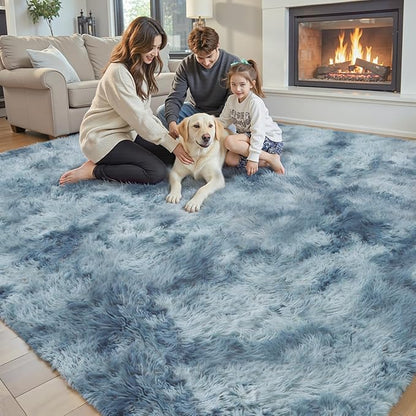 Super Soft Shaggy Area Rugs for Bedroom 4x6 Feet, Shaggy Plush Living Room Shag Furry Floor Rugs, Non-Shedding Indoor Rugs for Living Room Decor(4 x 6, Dark Blue Tie-Dyed)