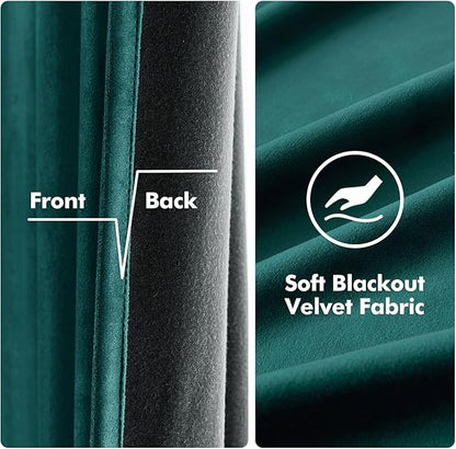 MIULEE Christmas Dark Green Velvet Curtains Room Darkening Blackout Solid Soft Grommet Emerald Curtain Black Out Thermal Soundproof Drapes/Panels for Living Room Bedroom 96 Inch Length 2 Panels