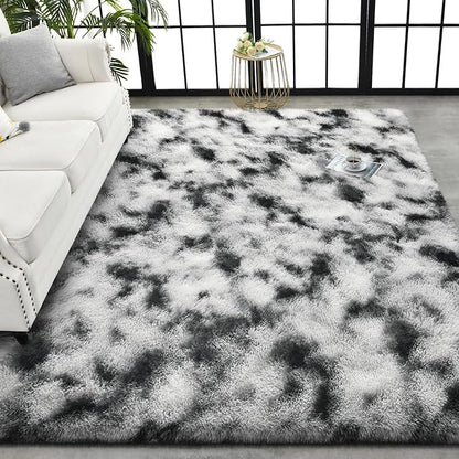 TWINNIS Super Soft Shaggy Rugs Fluffy Carpets, 5x8 Feet, Indoor Modern Plush Area Rugs for Living Room Bedroom Kids Room Nursery Home Decor, Upgrade Anti-Skid Rectangular Fuzzy Rug, Black and White