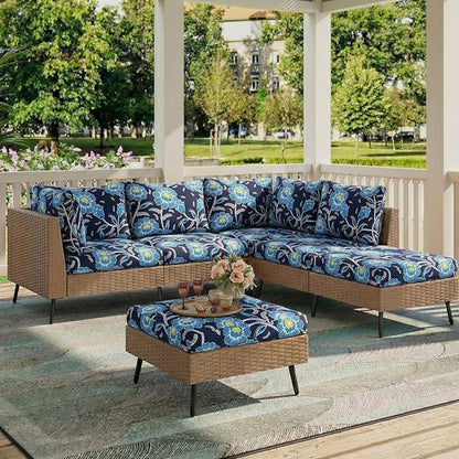 hyha Printed Couch Cushion Covers, Floral Sofa Covers Washable for 2 Cushion Couch, Stretch Pattern Outdoor Cushion Covers for Patio Furniture with Elastic Bottom(Medium, Bluebell)