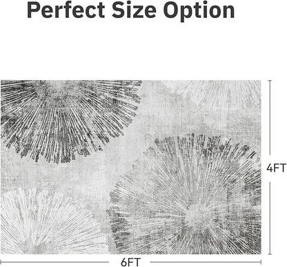 4x6 Rug Small Non Slip Area Rug Ultra Soft Machine Washable Low Pile Modern Abstract Dahlia Indoor Carpet Rugs for Bedroom Living Room Entryway Kitchen Bedside, Grey