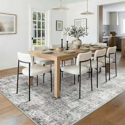 Washable Area Rugs 8'x10' Non-Slip Modern Abstract Soft for Living Room Entryway Bedroom Nursery, Print Pattern, Gray White Grey