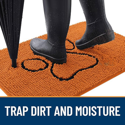 OLANLY Dog Door Mat for Muddy Paws 36x24, Paw Print Design, Absorbs Moisture and Dirt, Absorbent Non-Slip Washable Doormat, Quick Dry Chenille Mud Mat for Dogs, Entry Indoor Entryway Carpet, Clay