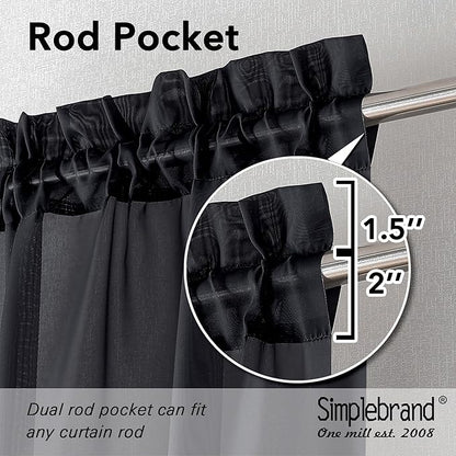 Simplebrand Black Sheer Curtains 84 Inches Long, Light Filtering Rod Pocket Solid Color Window Sheer Curtain Panels, Elegant Curtains & Drapes for Living Room, Bedroom 2 Panels (Black, 59" W x 84" L)