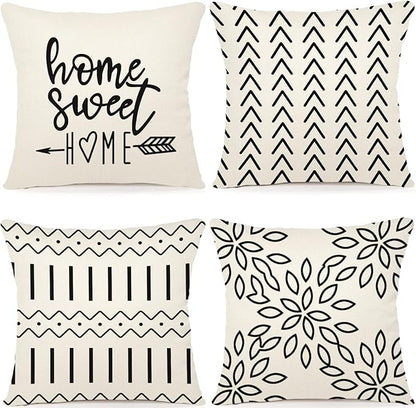 YCOLL Pillow Covers 16x16 Set of 4, Modern Sofa Throw Pillow Cover, Decorative Outdoor Linen Fabric Pillow Case for Couch Bed Car, Cream