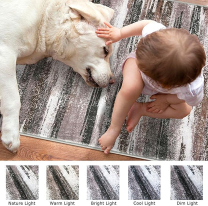 Lansny Modern Abstract Bedroom Runner Rug 2x7, Dark Light Brown White Washable Kitchen Runner, Non-Slip Soft Thin Faux Wool Mat for Entryway, Hallway, Laundry Room, Indoor Home Decor