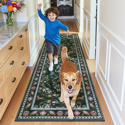 HEBE Washable Hallway Runner Rug 2'x 6' Non Slip Kitchen Rugs Runner,Low Pile Entryway Rug Laundry Room Mat Floral Carpet Runners for Hallways, Kitchen,Bathroom,Laundry,Bedside Rug