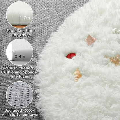 ONASAR Cream White Round Rugs 5ft for Bedroom Living Room, Ivory Fluffy Circle Area Rug for Kids Girls Boys Teen, Soft Plush Shaggy Carpet for Nursery Dorm Classroom Playroom Home Decor Aesthetic
