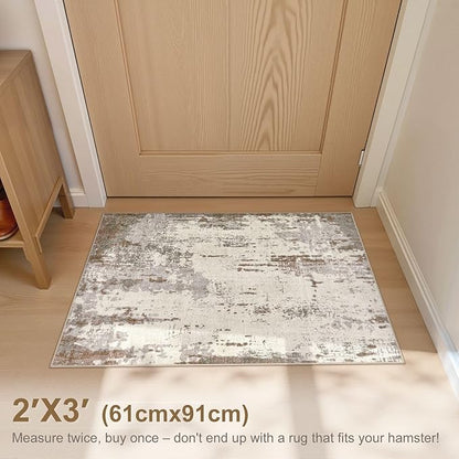 UERMEI 2x3 Entryway Area Rug: Washable Neutral Modern Abstract Small Rug - Non-Slip Low Pile Throw Indoor Carpet for Entrance Kitchen Front Door Mat Bathroom Entry Kids Room - Brown/Grey/Beige