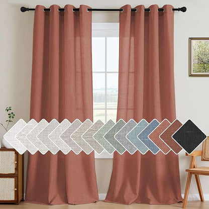 H.VERSAILTEX Living Room Linen Curtains Semi Sheer Curtains Nickel Grommet Curtain Energy Saving Light Filtering Window Treatments Panels for Bedroom, Rust, 2 Panels, 52 x 108 - Inch