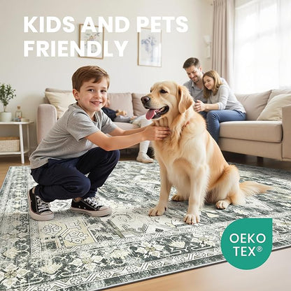 zesthome Area Rugs 6x9, Large Rugs for Living Room, Stain Resistant Washable Rug, Rugs for Bedroom with Non Slip Backing, Ultra-Thin Vintage 6x9 Area Rug