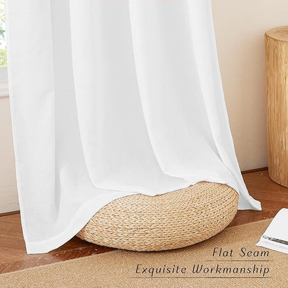 NICETOWN White Linen Short Curtains for Kitchen 48 inches Long, Grommet Top Privacy Added Drapes with Light Filtering Window Treatments for Kids Room, W42 x L48, 2 Panels