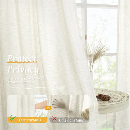 LAMIT Cream Sheer Linen Curtains for Bedoom, 45 Inches Long Faux Linen Textured Light Filtering Panels Rod Pocket Neutral Drapes for Kitchen/Window/Living Room, 2 Panels Set, 42 x 45 Inch